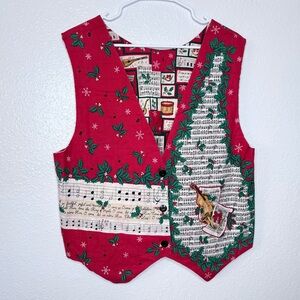 Homemade Christmas Sheet Music Notes Instrument Print Buttoned Vest Large